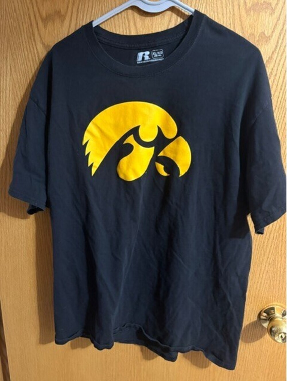 Black Iowa Hawkeyes T-Shirt with Yellow Logo, Size XL